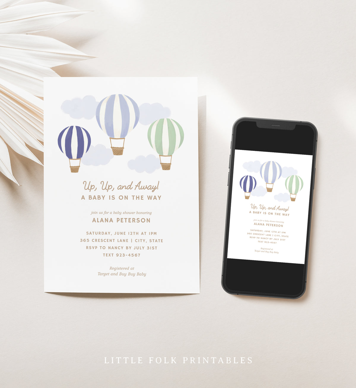 Editable Hot Air Balloon Baby Shower Invitation Template