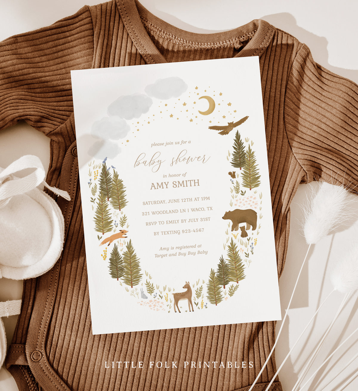 Editable Woodland Baby Shower Invitation Template