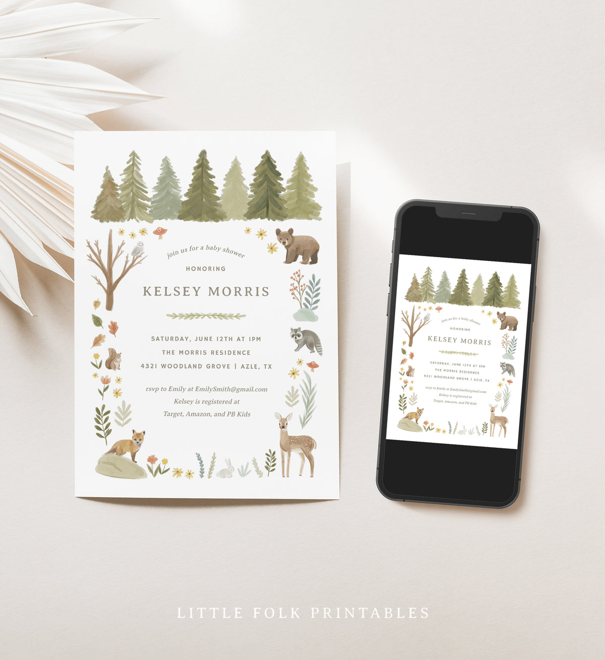 Editable Woodland Baby Shower Invitation Bundle