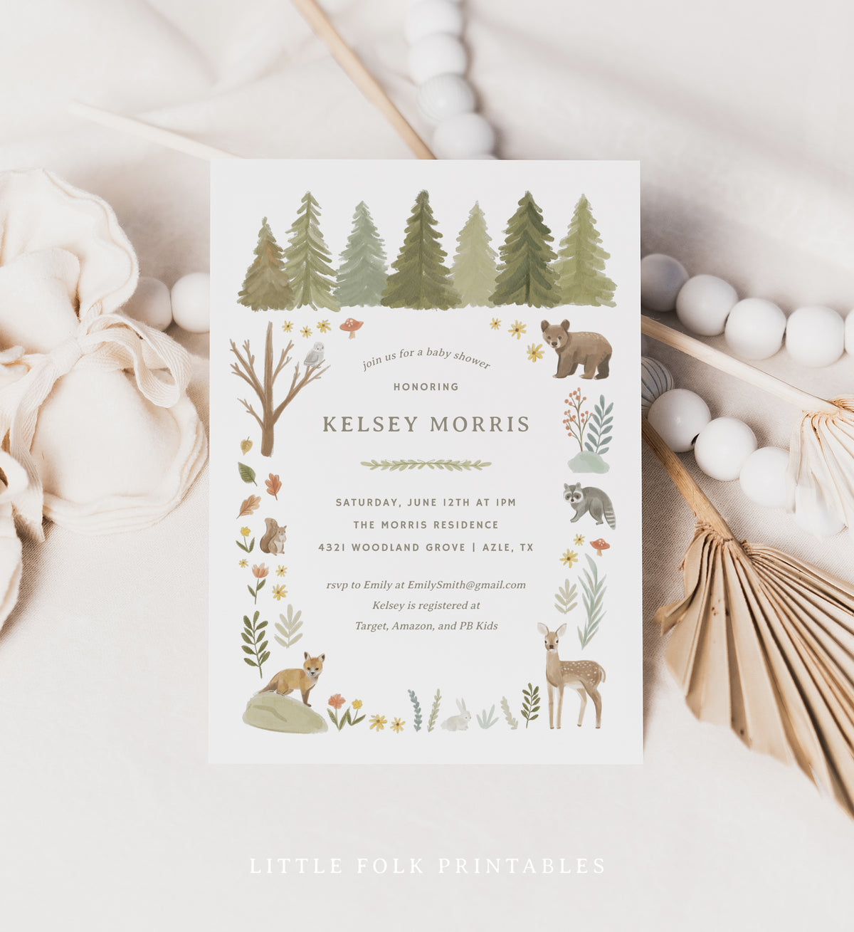 Editable Woodland Baby Shower Invitation Template
