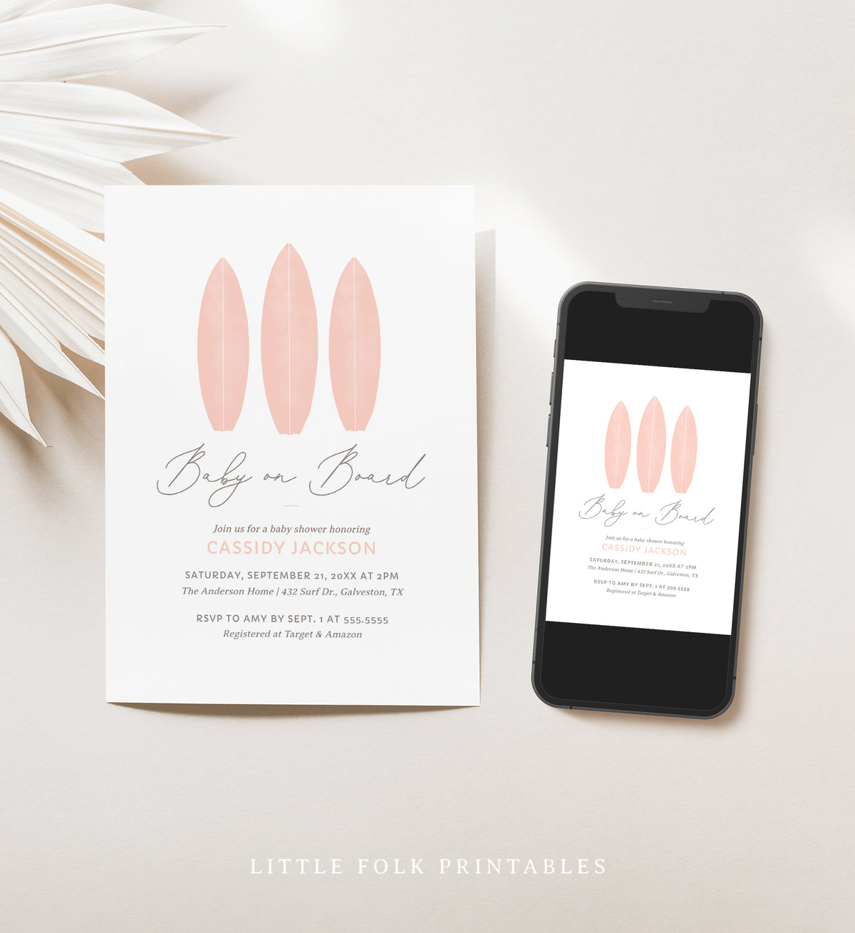 Editable Pink Baby on Board Baby Shower Invitation Template
