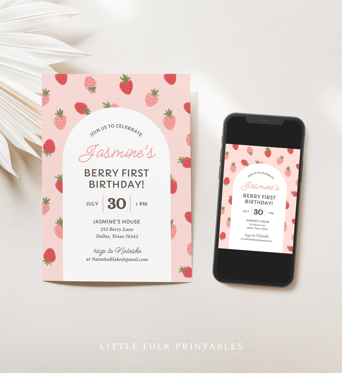 Editable Strawberry Birthday Party Invitation Template