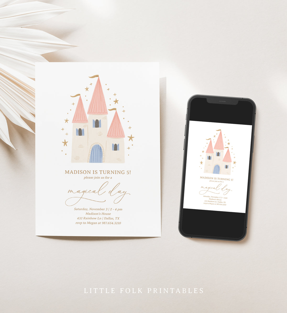 Editable Princess Castle Birthday Party Invitation Template