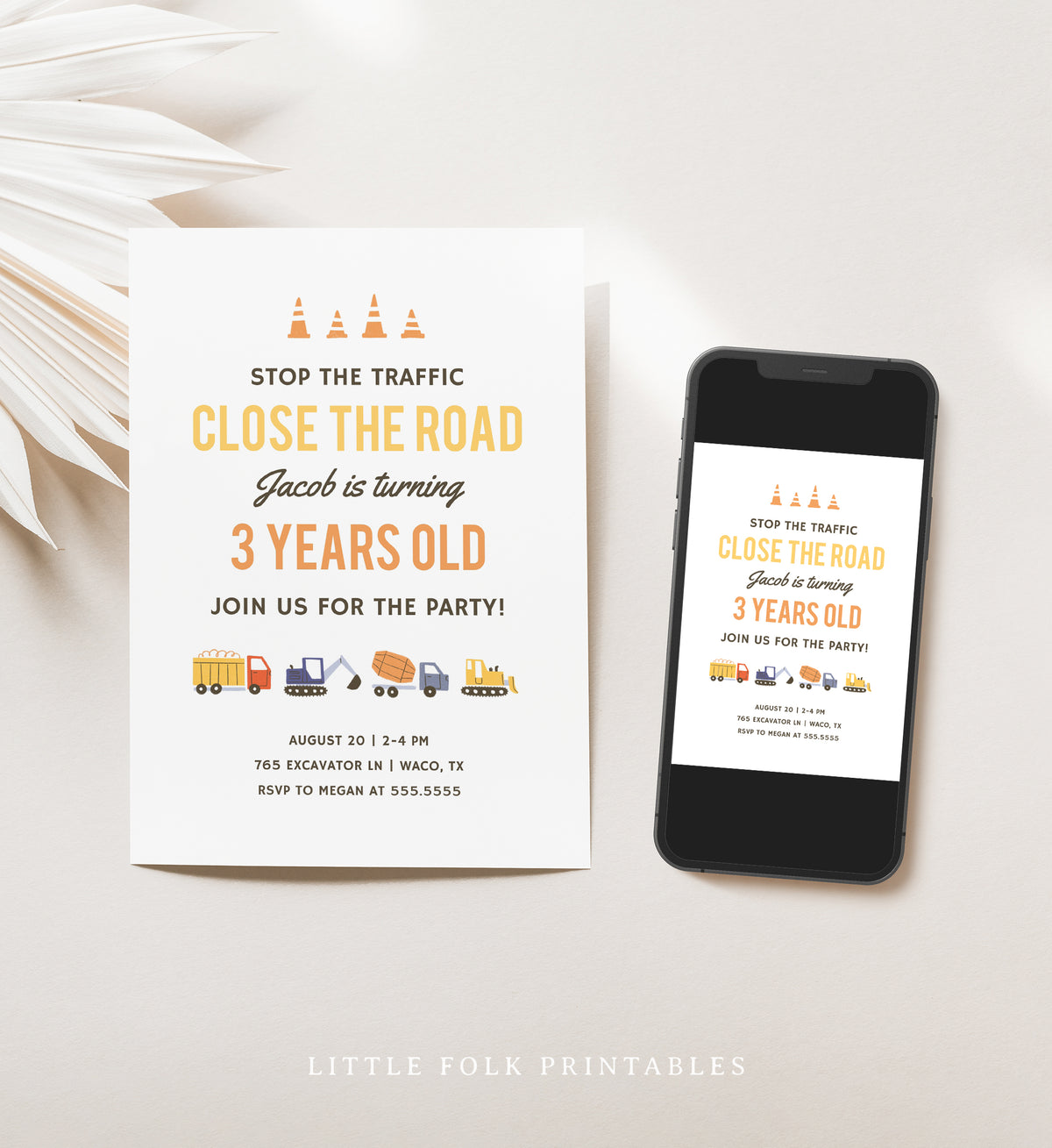 Editable Construction Birthday Party Invitation Template