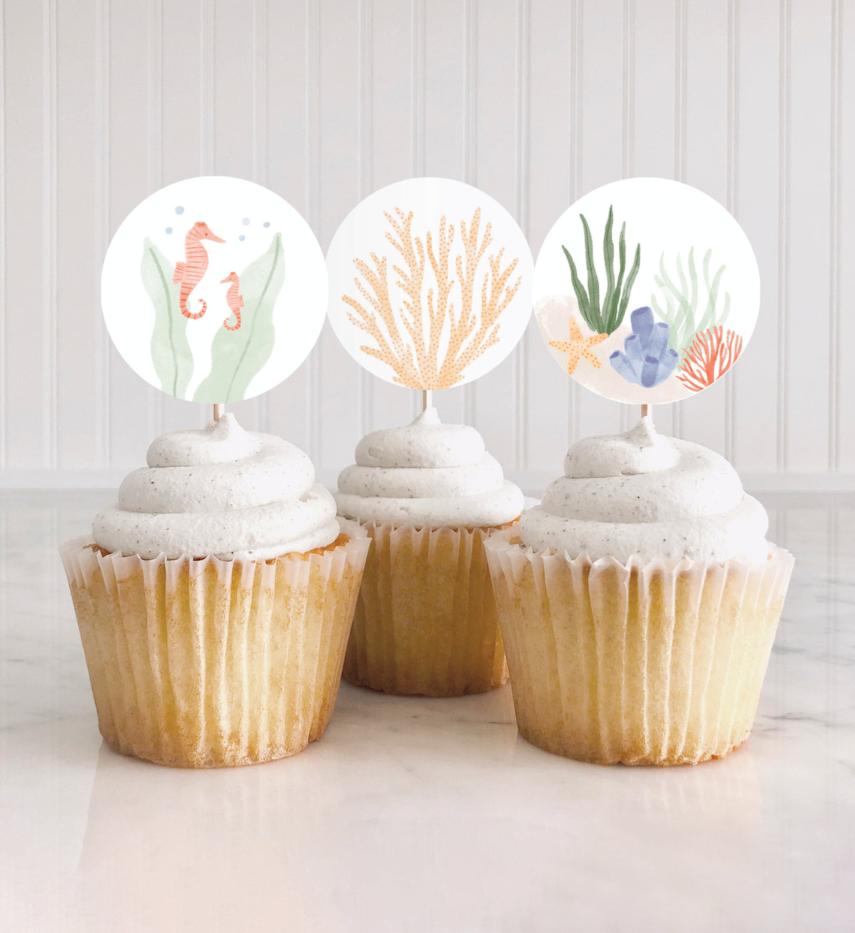 Editable Under the Sea Baby Shower Cupcake Toppers