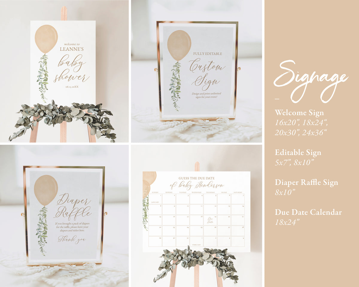 Editable Gold Balloon Baby Shower Invitation Bundle