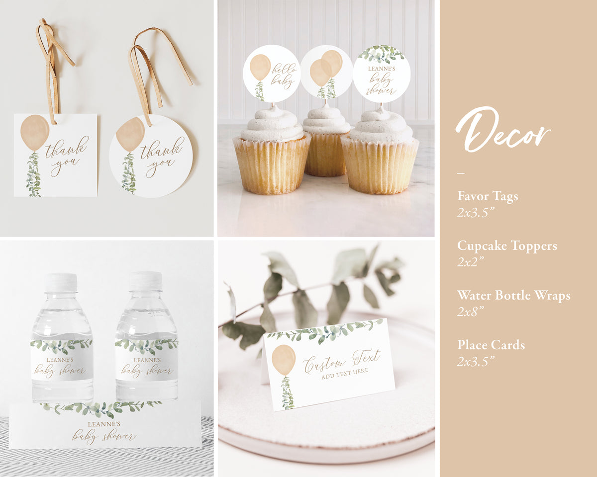 Editable Gold Balloon Baby Shower Invitation Bundle