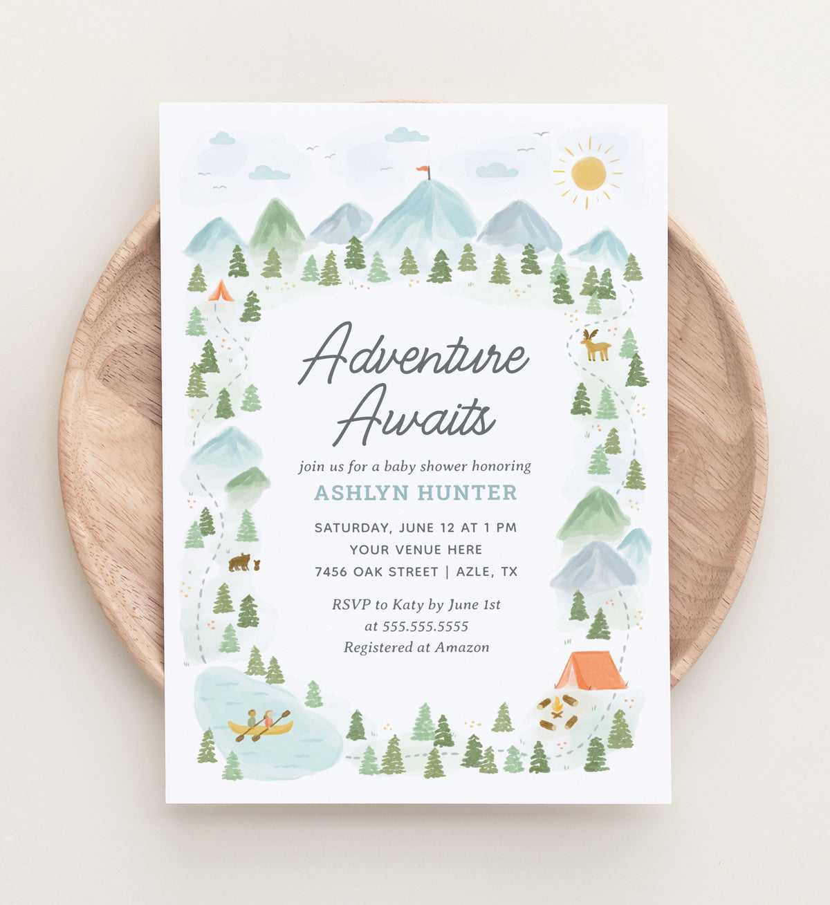 Editable Adventure Awaits Baby Shower Invitation Template