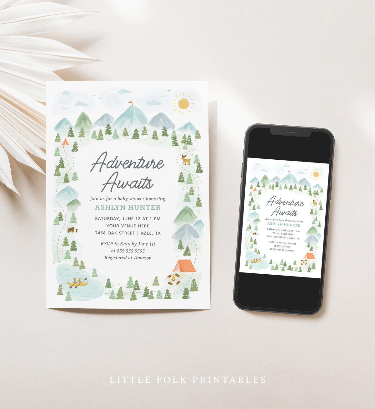 Editable Adventure Awaits Baby Shower Invitation Template