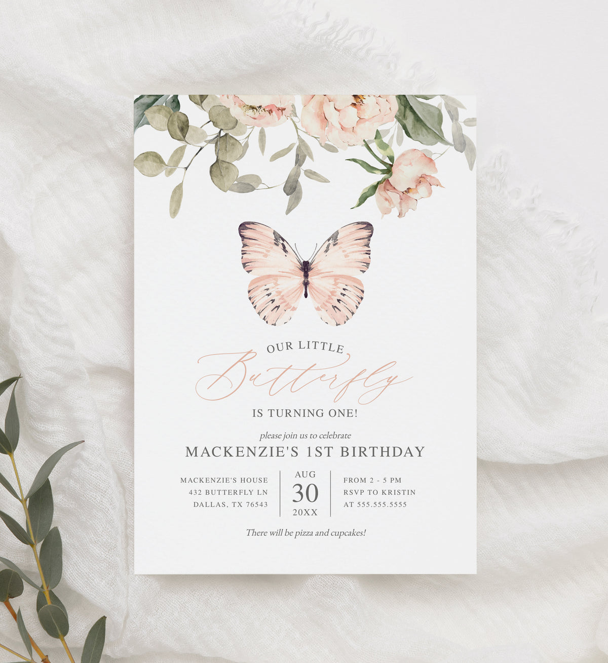 Editable Pink Butterfly Birthday Invitation Template