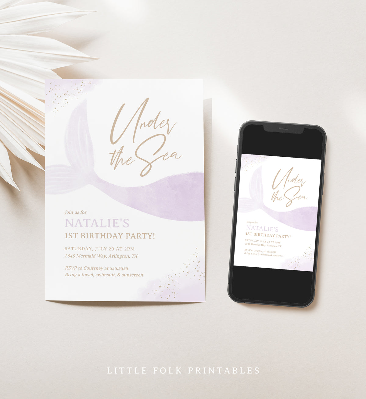 Purple Mermaid Birthday Invitation (Under the Sea)