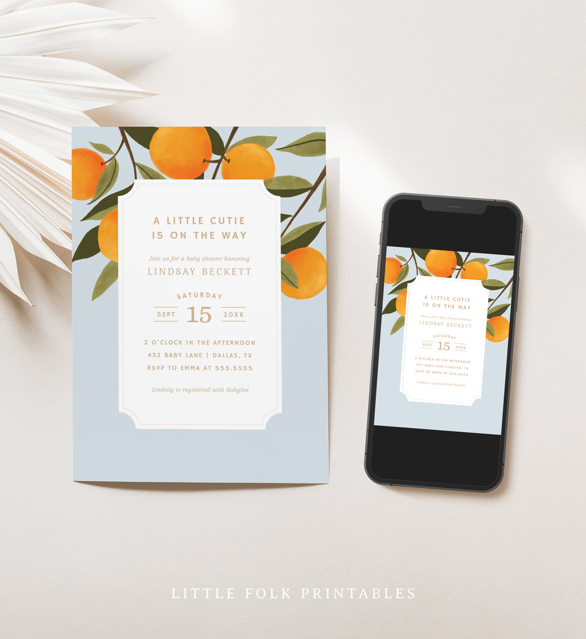 Editable A Little Cutie is on the Way Baby Shower Invitation Template