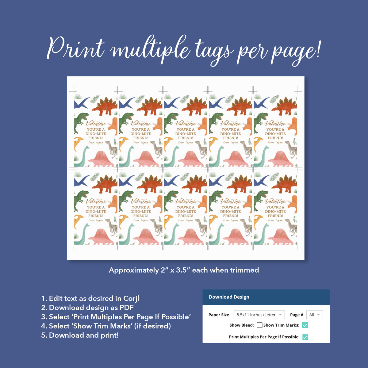 Dinosaur Valentine's Tag Template