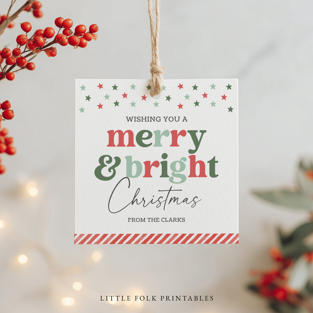 Merry and Bright Holiday Tag Template