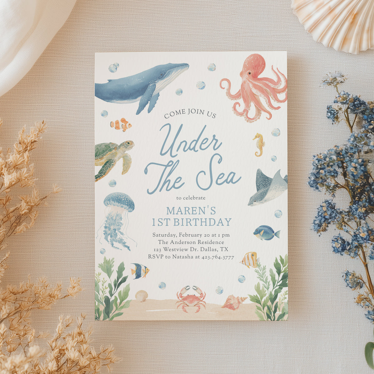 Under the Sea Ocean Animals Birthday Invitation