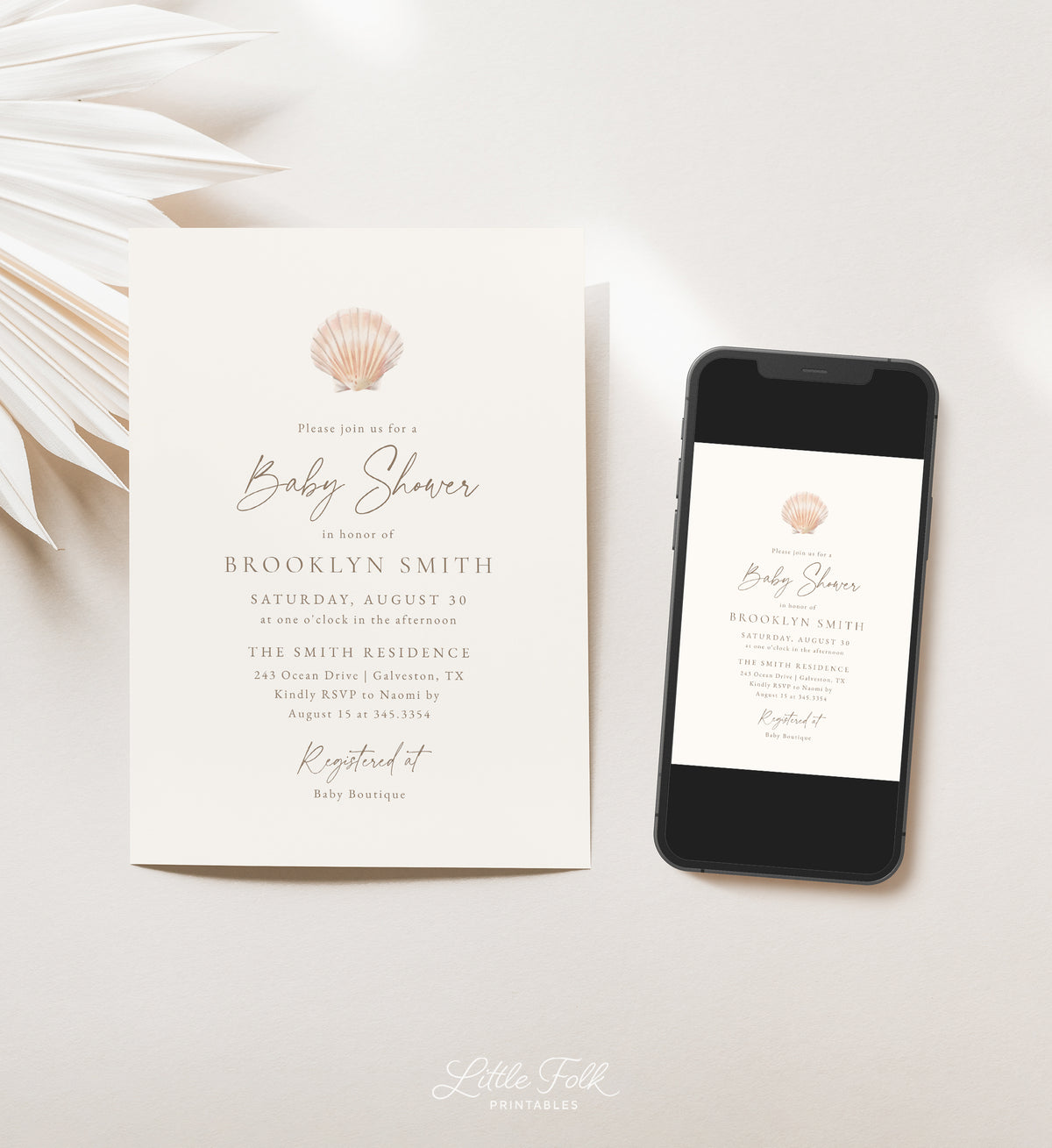 Minimalist Sea Shell Baby Shower Invitation