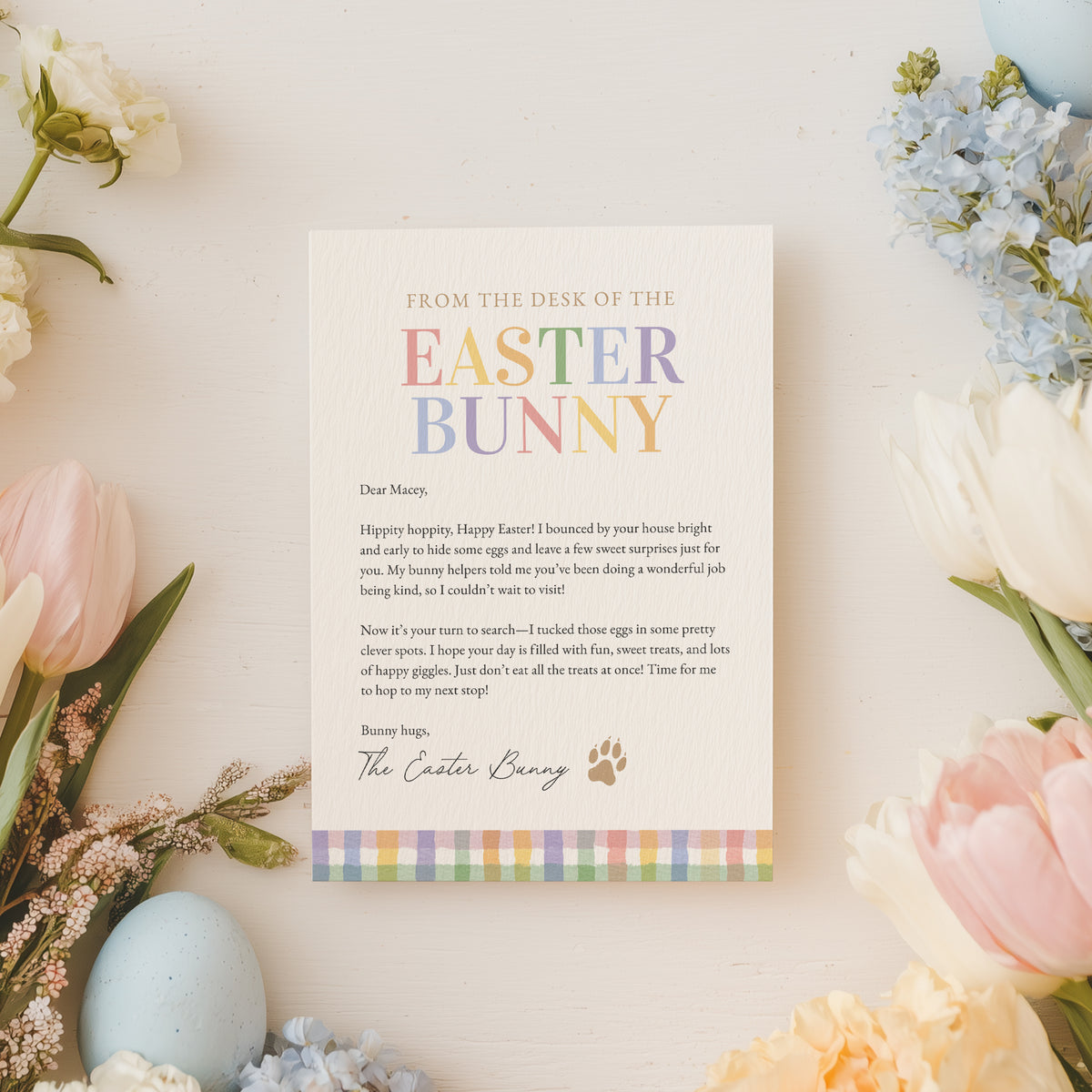Gingham Easter Bunny Letter