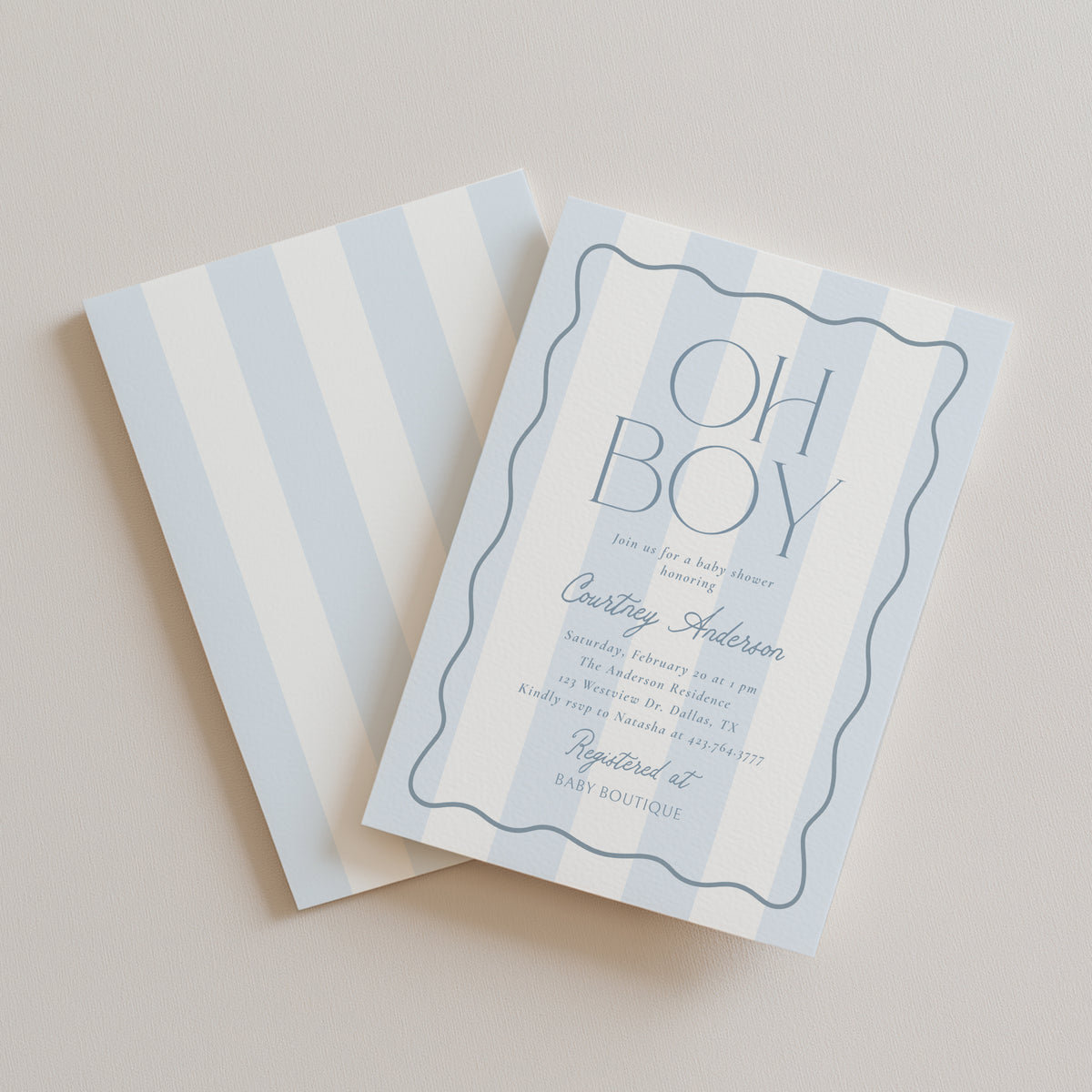 Modern Blue Stripe Baby Shower Invitation