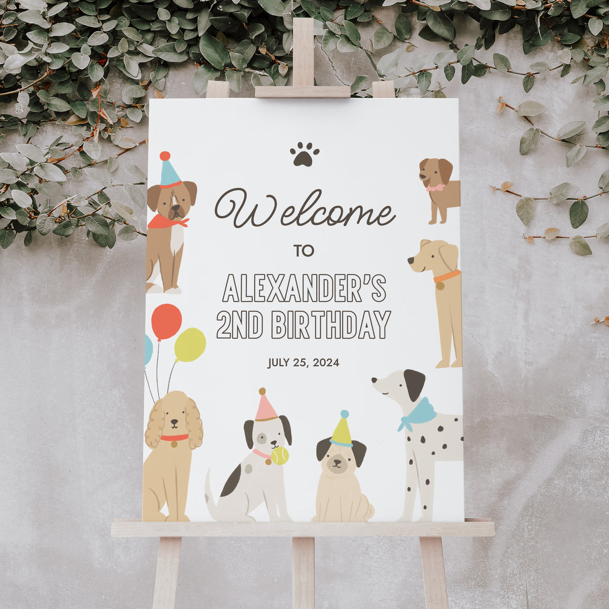 Editable Puppy Dog Birthday Welcome Sign Template