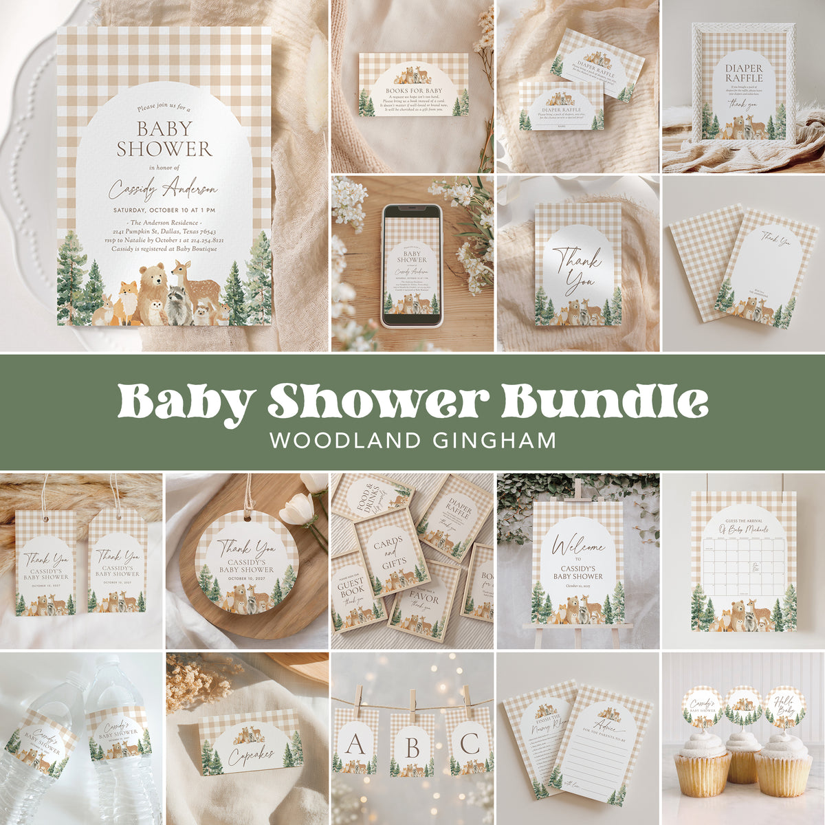 Woodland Gingham Baby Shower Bundle