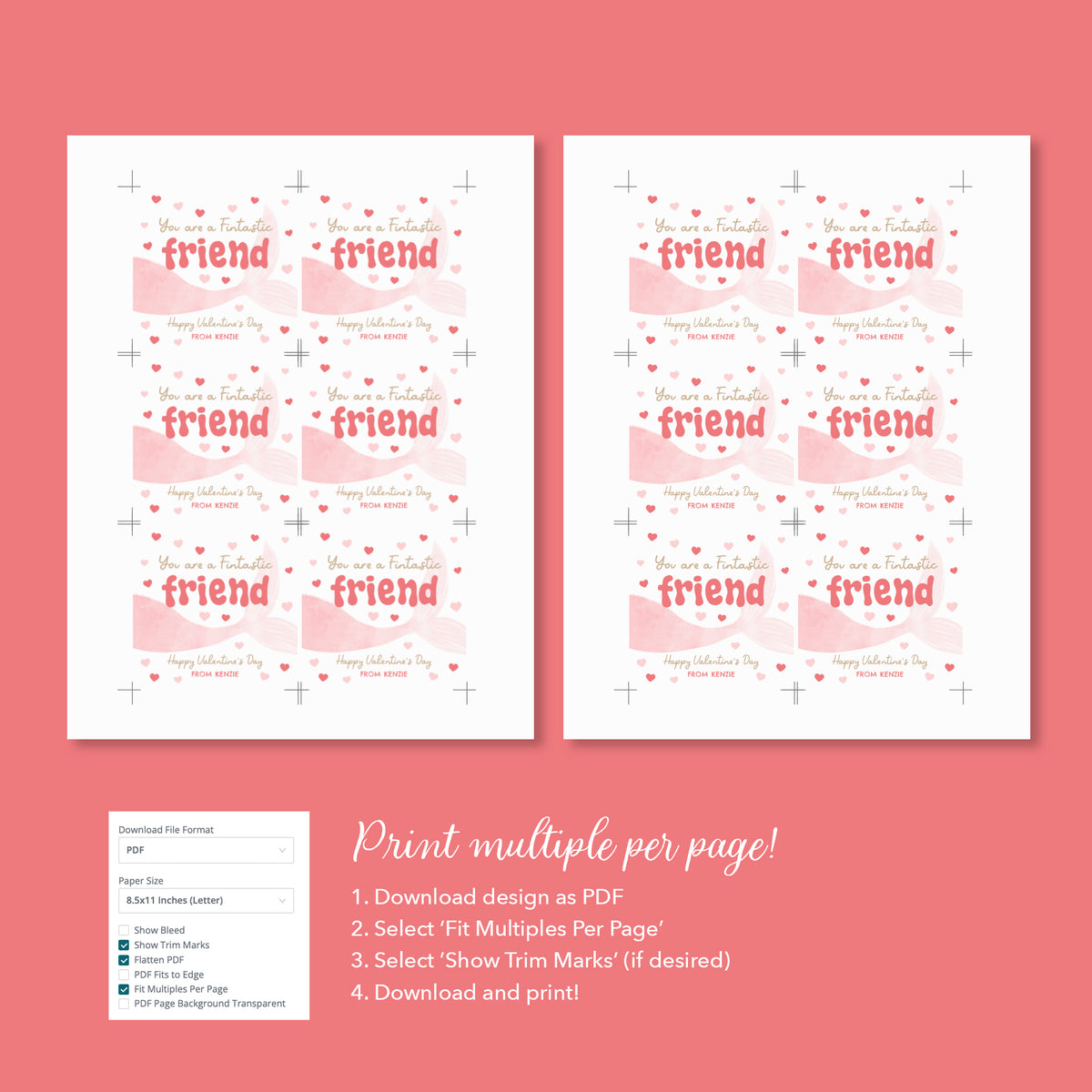 Pink Mermaid Valentine's Tag Template