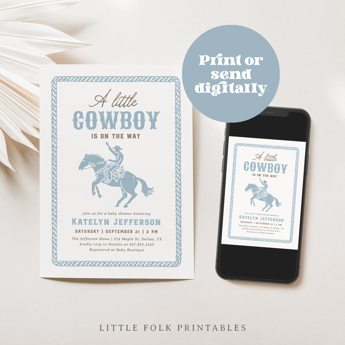 Blue Cowboy Baby Shower Invitation