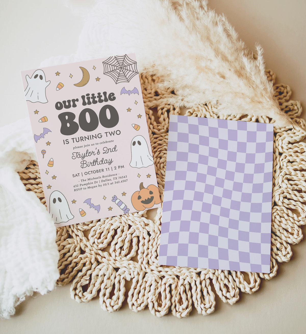 Little Boo Retro Birthday Invitation Template (Pink)