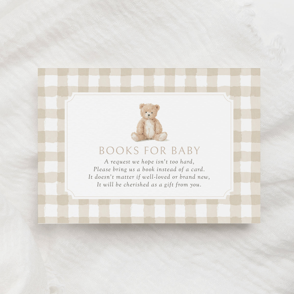 Neutral Gingham Teddy Bear Baby Invitation Suite