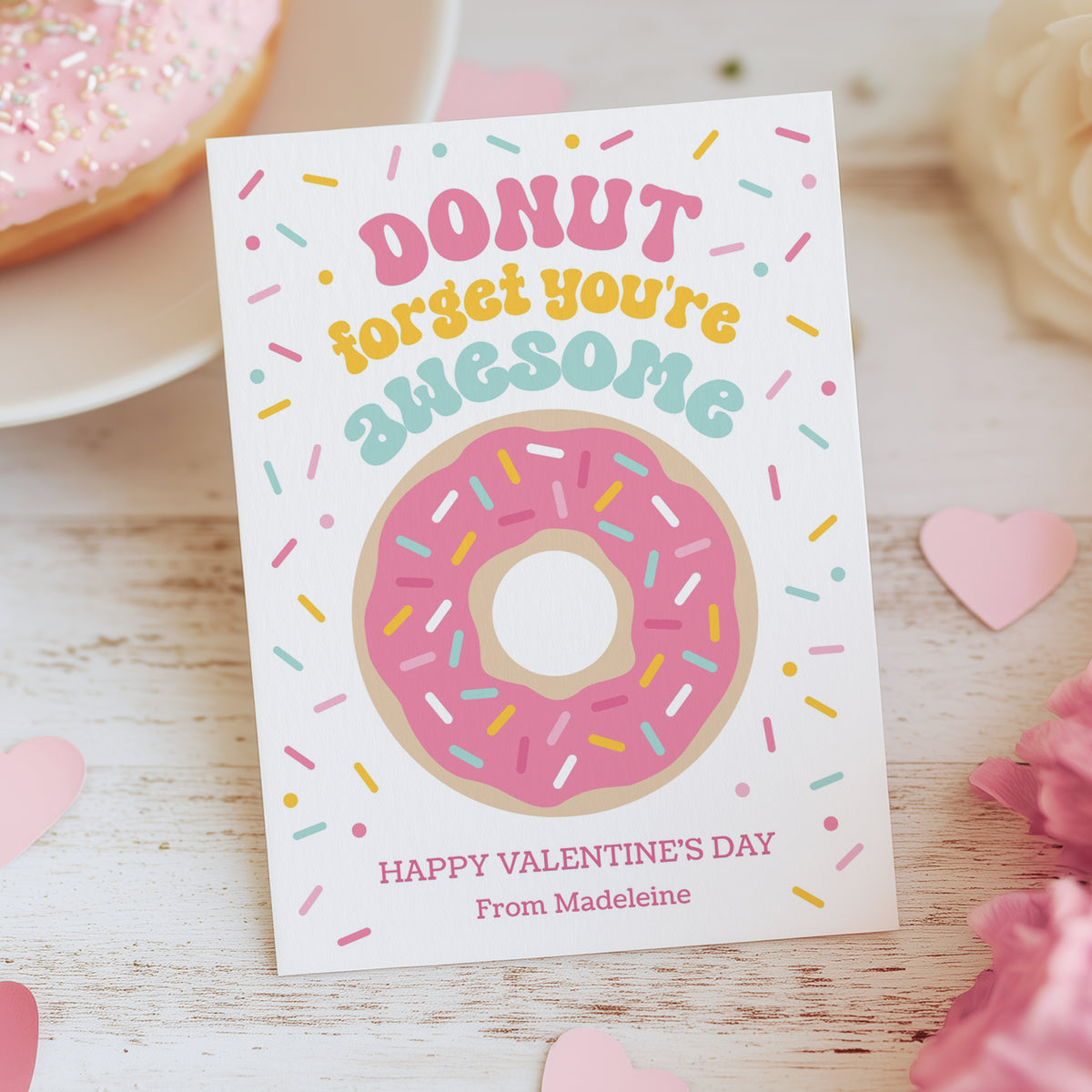 Pink Donut Valentine's Card Template