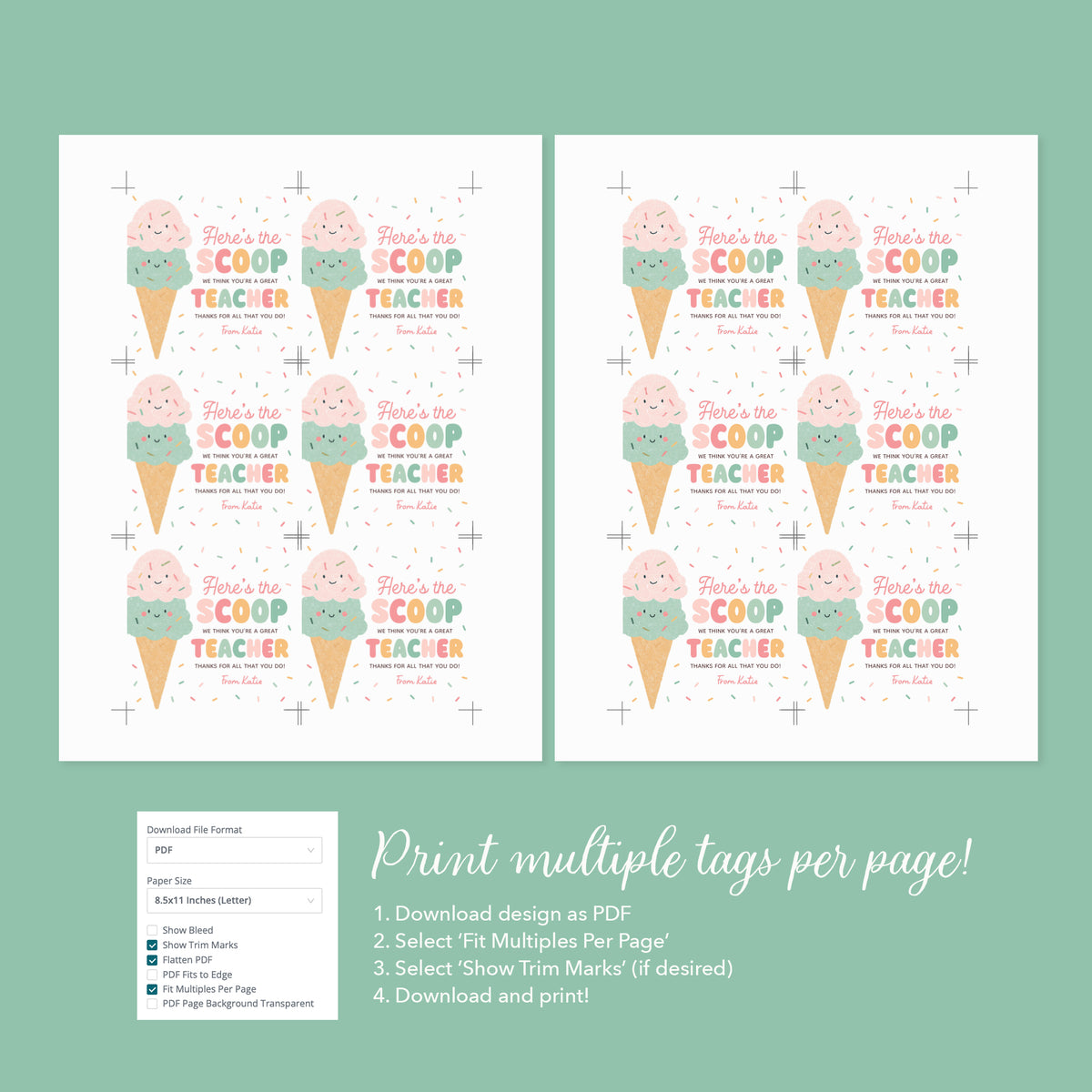 Here's the Scoop Teacher Appreciation Tag Template