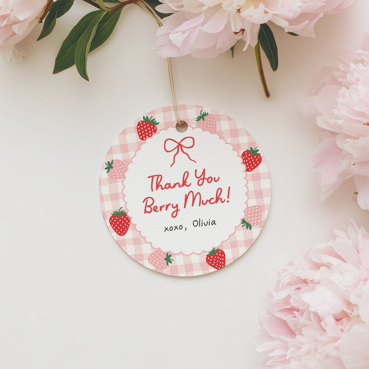 Strawberry First Birthday Round Tag