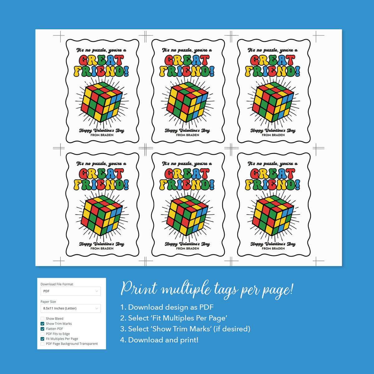 Puzzle Cube Valentine's Card Template