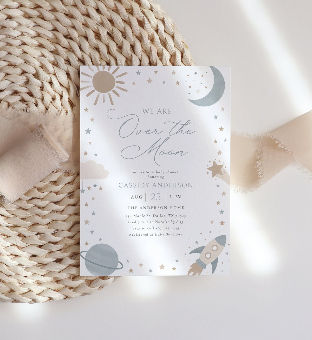 Blue Outer Space Baby Shower Invitation