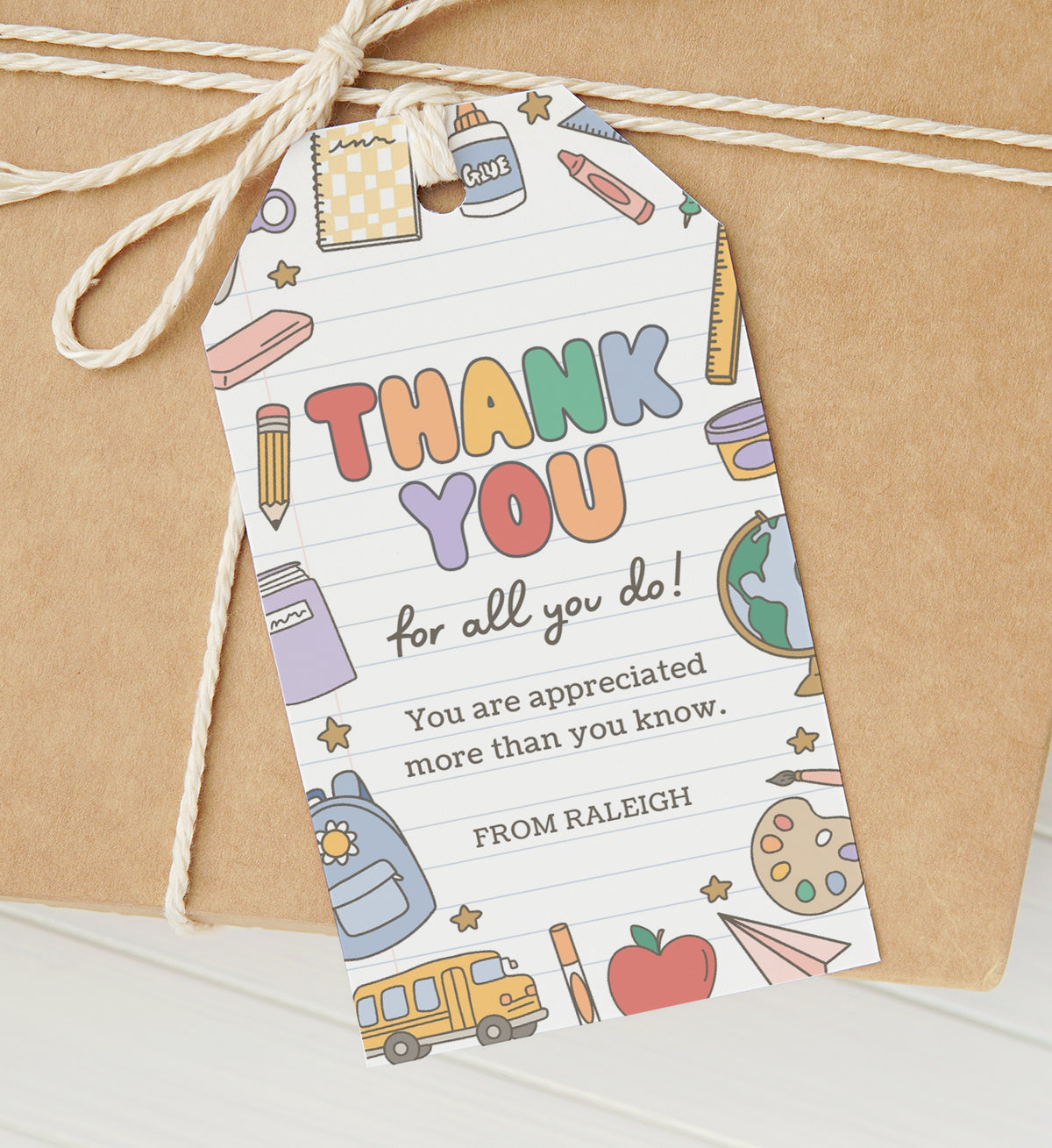 Retro School Supplies Teacher Appreciation Tag Template