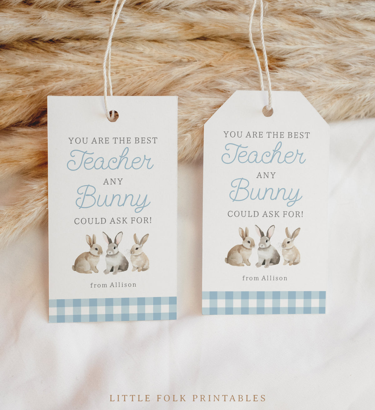 Blue Gingham Best Teacher Easter Tag Template