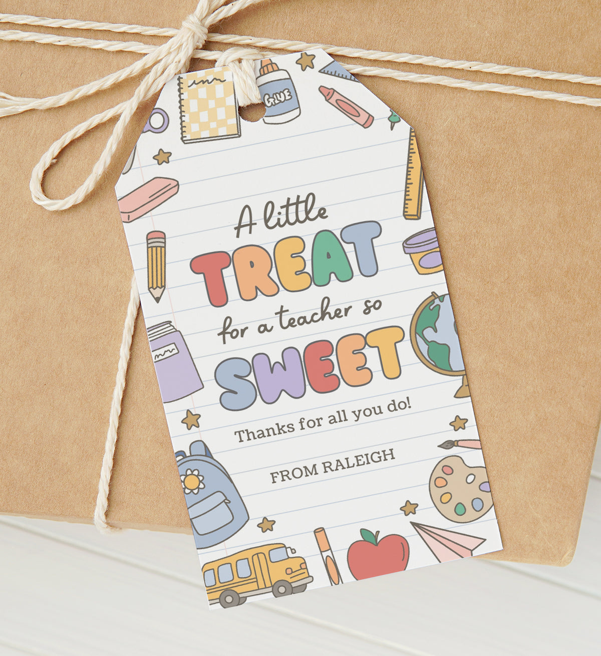 A Little Treat Retro School Supplies Teacher Appreciation Tag Template