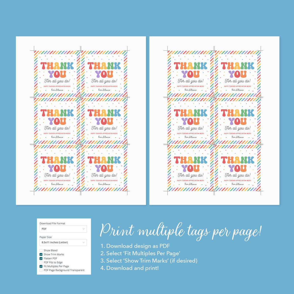 Rainbow Stripe Square Teacher Appreciation Tag Template