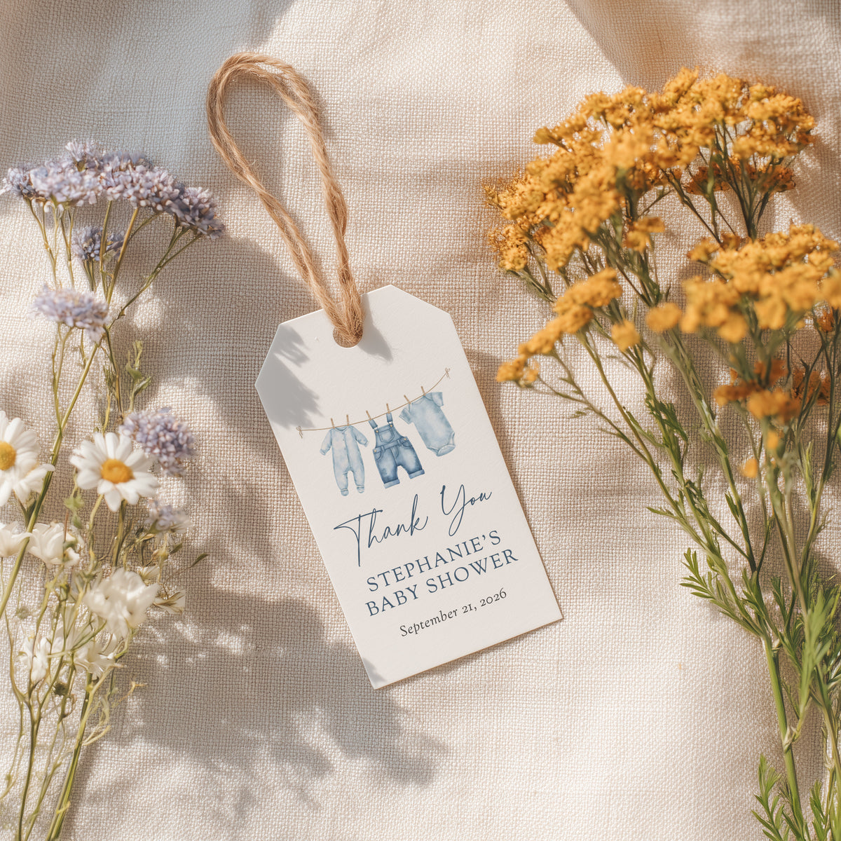 Blue Jean Duck Baby Shower Rectangle Favor Tag Template