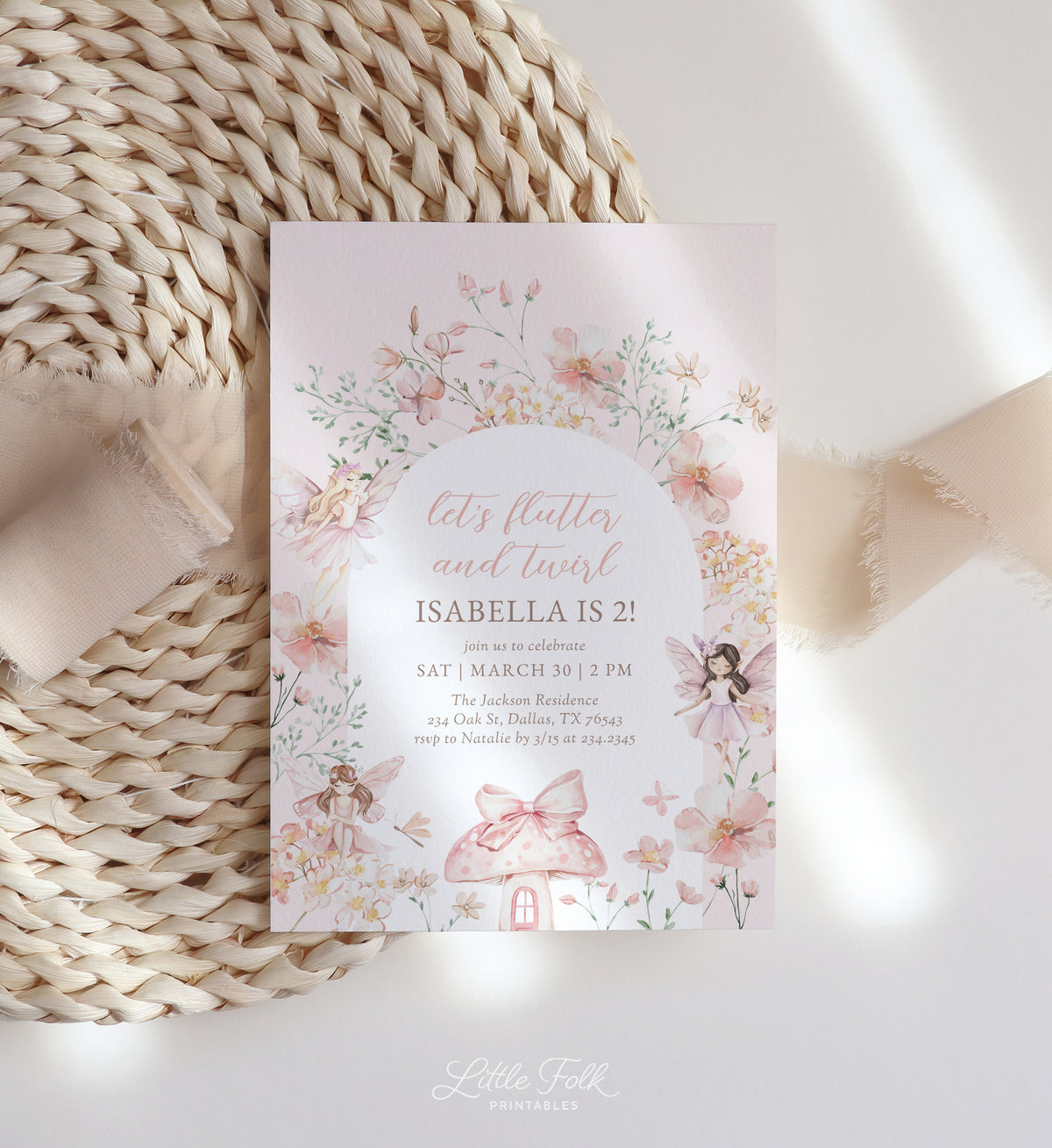 Editable Pink Fairy Birthday Invitation Template