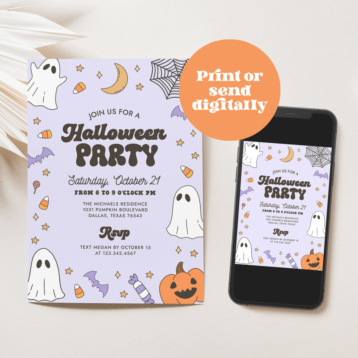 Retro Purple Halloween Party Invitation