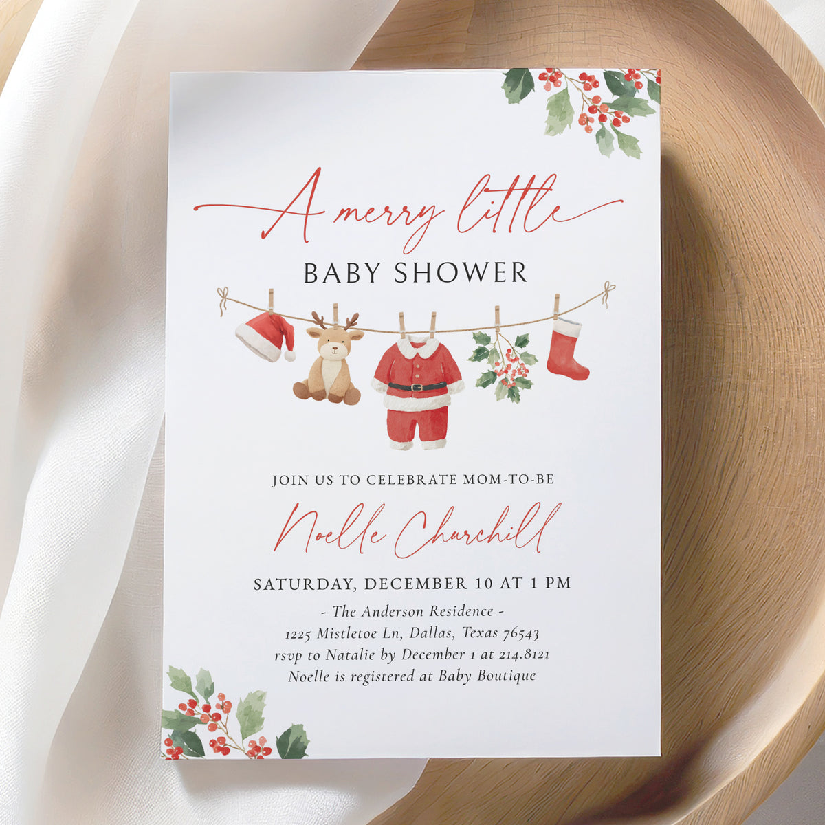Santa Clothesline Baby Shower Invitation