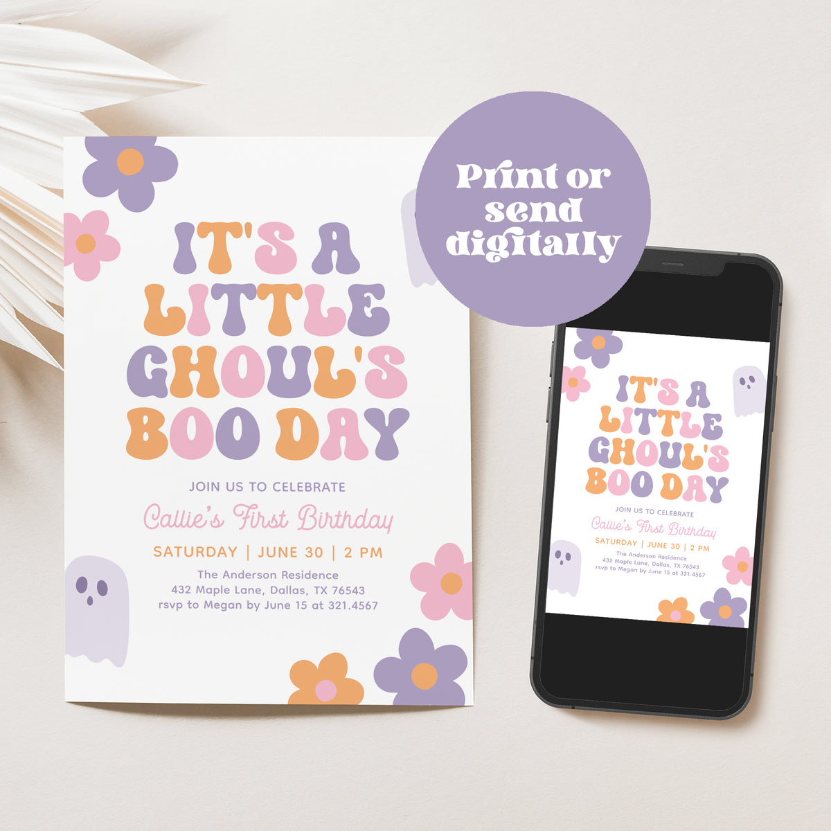Retro Daisy Little Ghoul's Boo Day Birthday Invitation