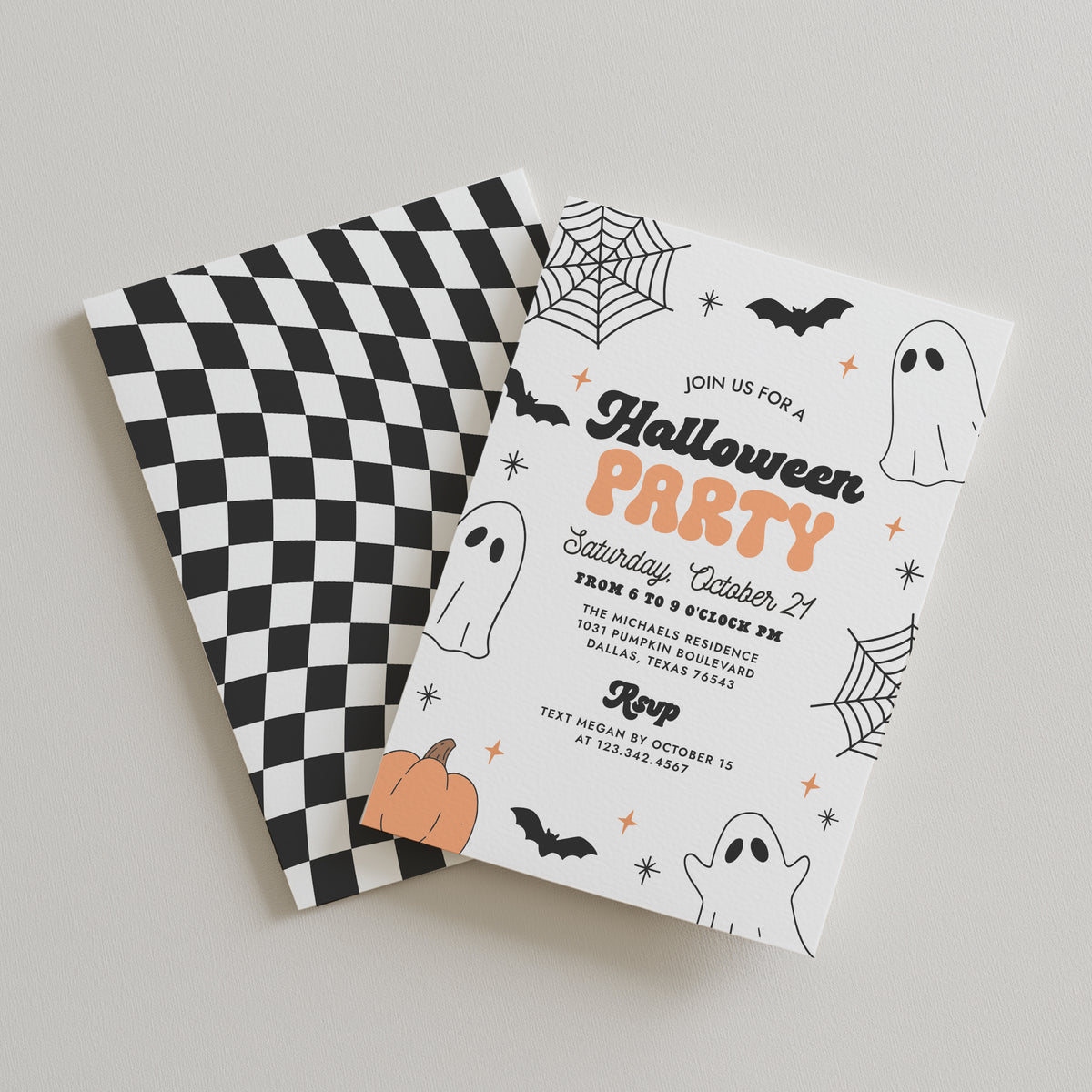 Black and Orange Retro Halloween Party Invitation