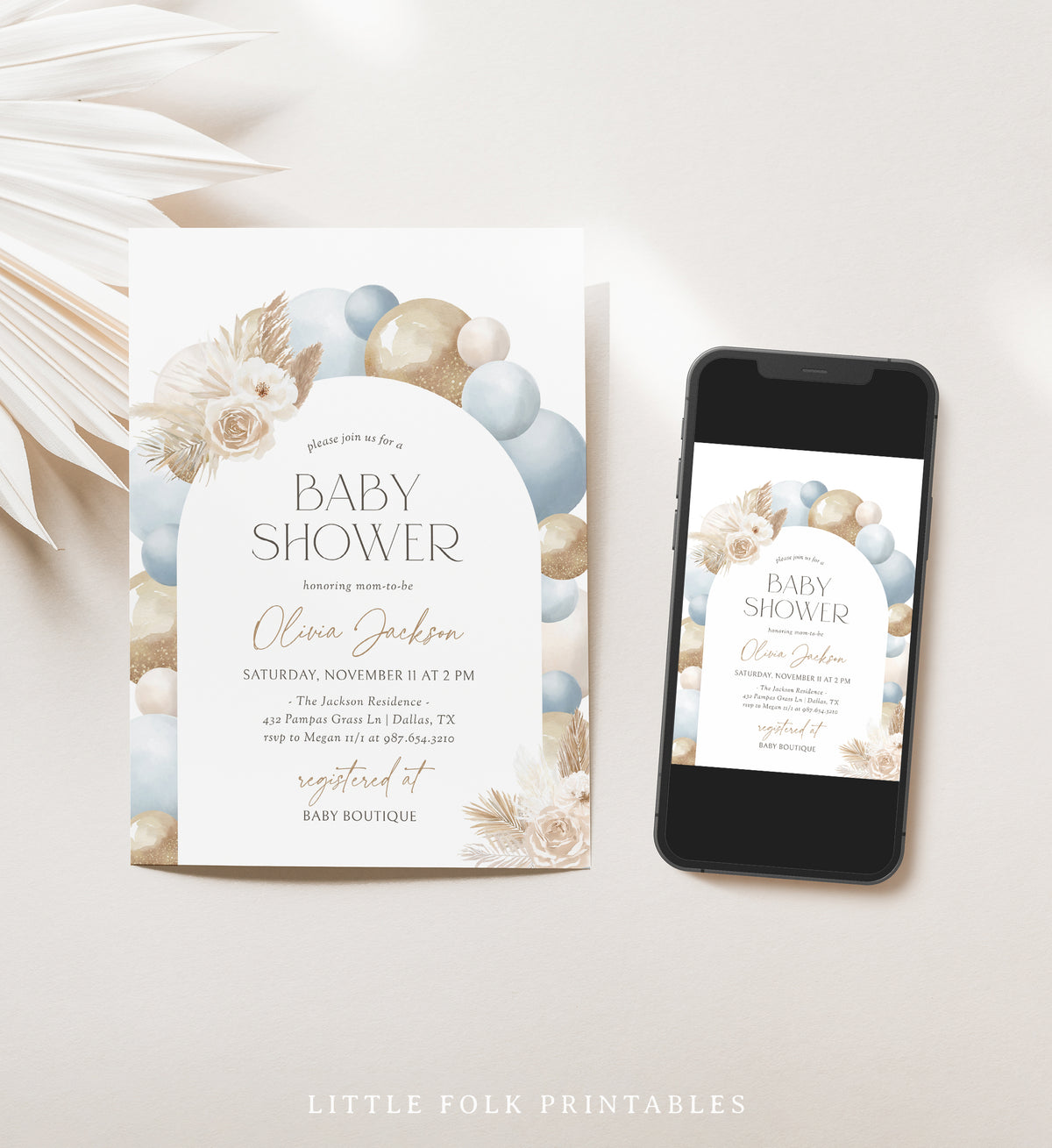 Blue Balloon Arch Baby Shower Invitation