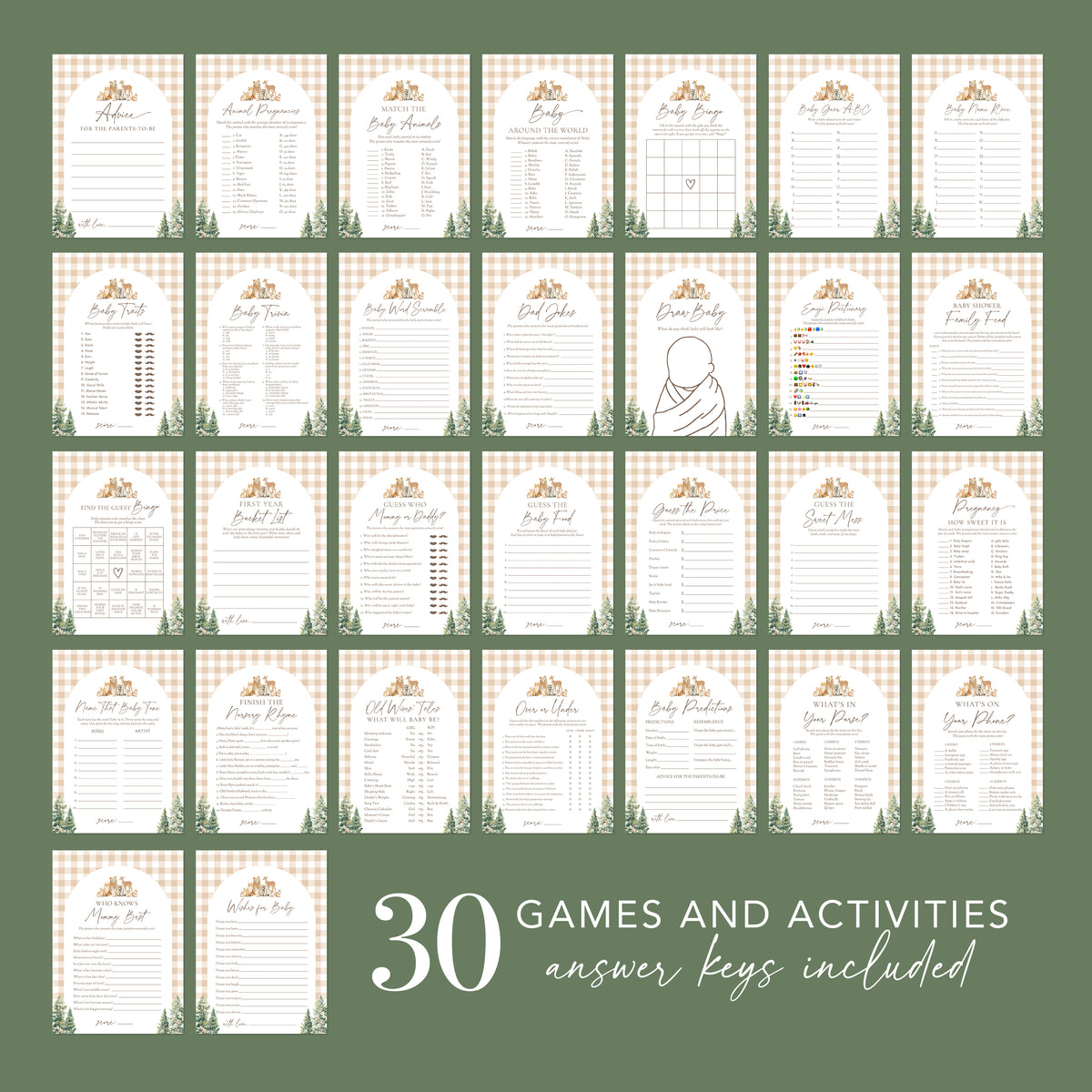 Woodland Gingham Baby Shower Games