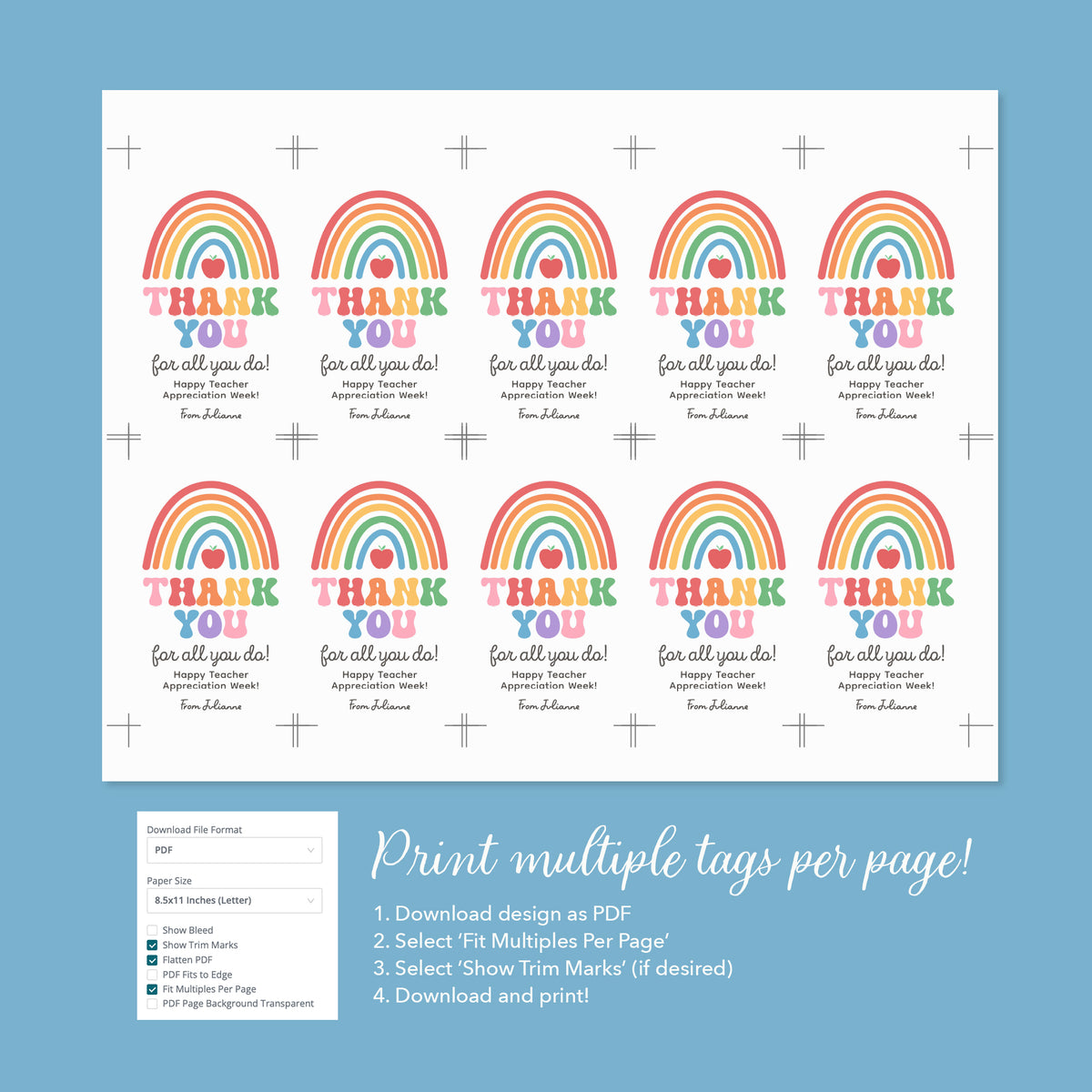 Retro Rainbow Teacher Appreciation Tag Template