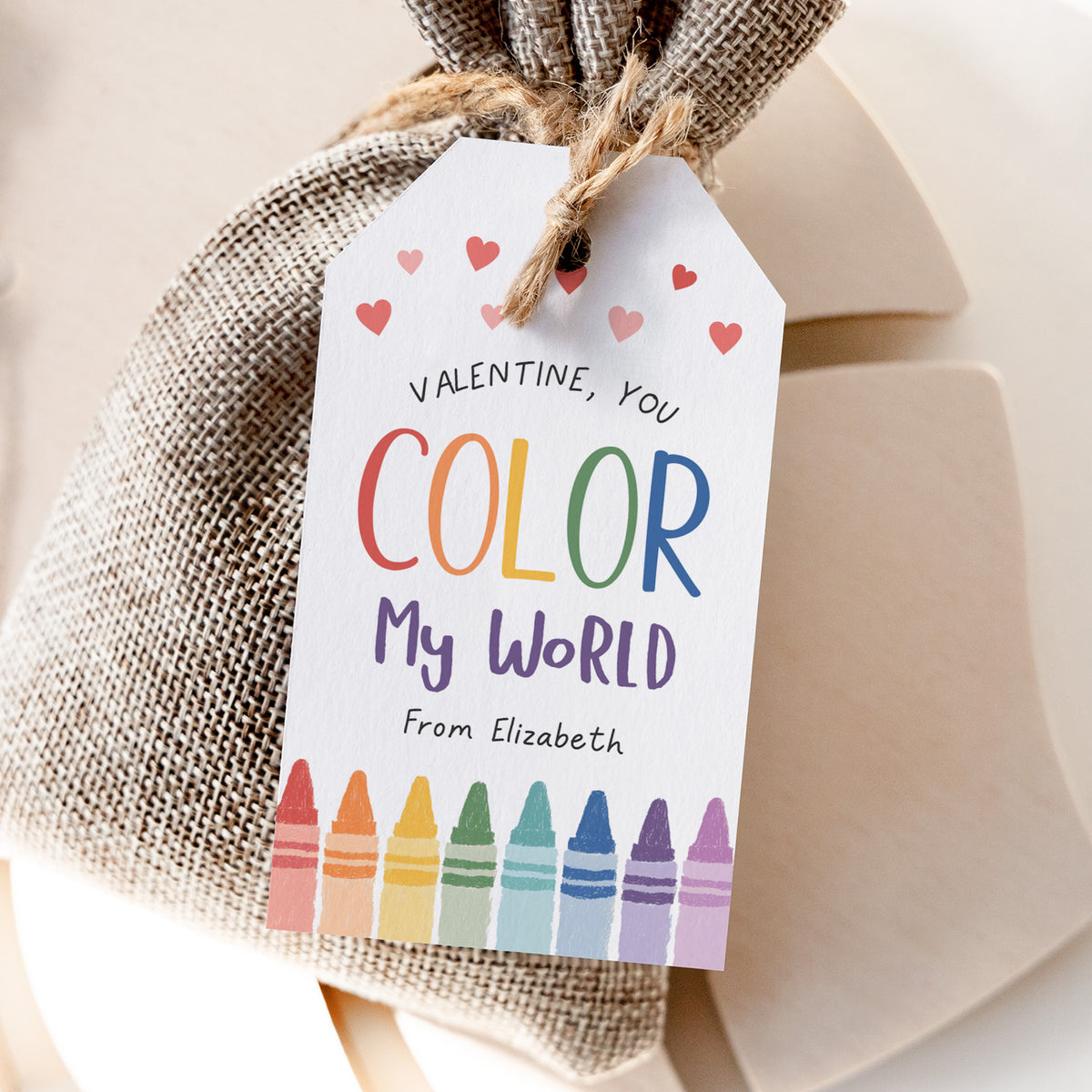 Crayon Valentine's Tag Template