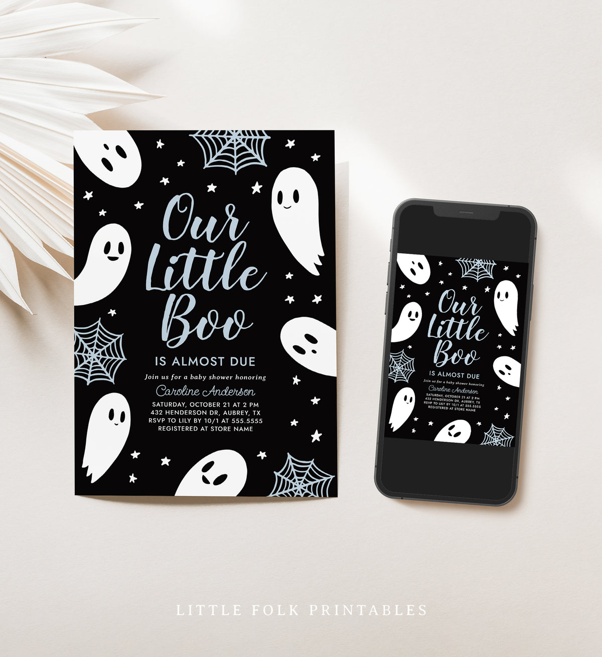 A Little Boo is Almost Due Baby Shower Invitation Template (Black & Blue)