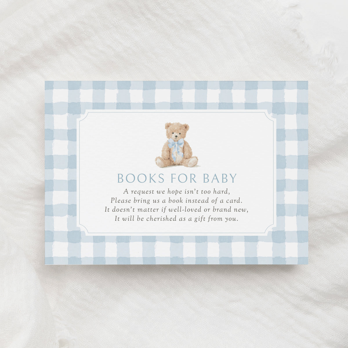 Blue Gingham Teddy Bear Baby Shower Invitation Suite