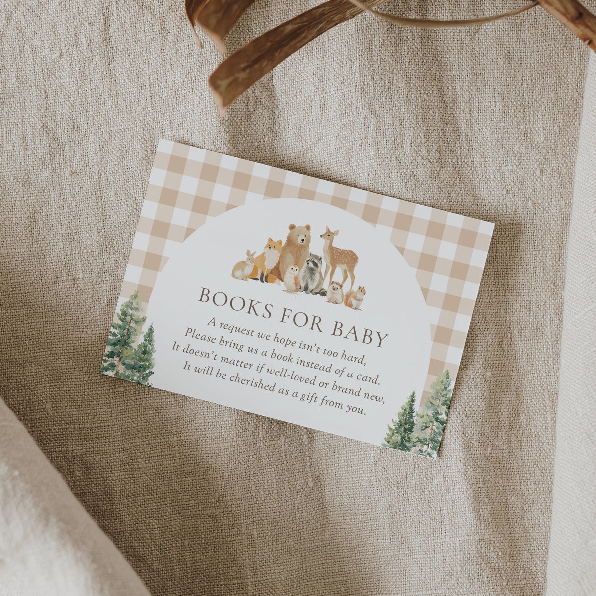 Woodland Gingham Baby Shower Books for Baby Card